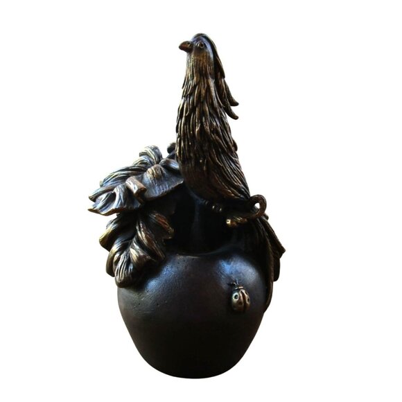 Antique Intricate Bronze Pheasant Bird On Apple With Ladybug Table Bell EUC - Picture 1 of 16
